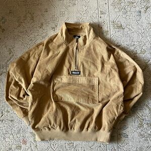 Magenta Beige Corduroy Quarterzip with Front Pocket